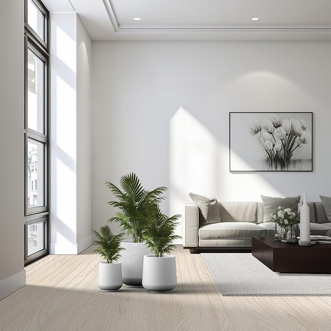 Kante Set of 3 White Concrete Curved Planters 16.5" 13" 9.4" Dia | Drainage - Image 3