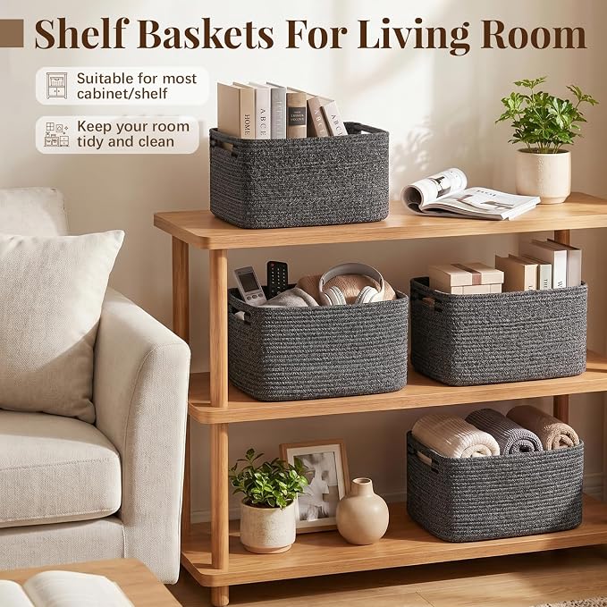 OIASKET 4Packs Natural Cotton Rope Storage Baskets - Image 6