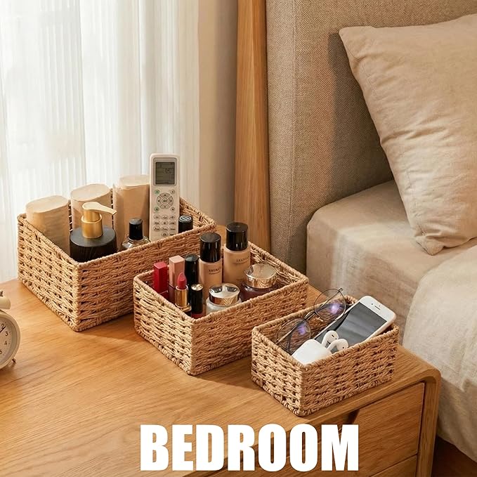Small Wicker Basket for Organizing, Woven Storage Basket Sets of 3 | Handwoven - Image 3