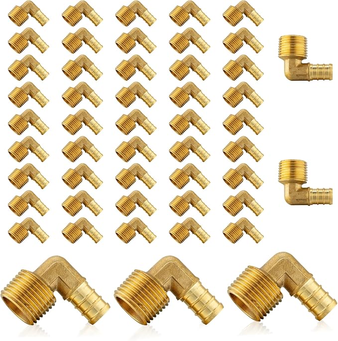 50Pack Seelink PEX Fittings, Pex 1/2" x 1/2" Male Threaded NPT Elbow | Brass by Seelink