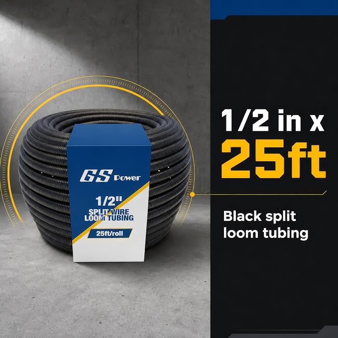 GS Power 1/2 Inch x 25ft Split Wire Loom Tubing, Split Cable Sleeve Cord - Image 2