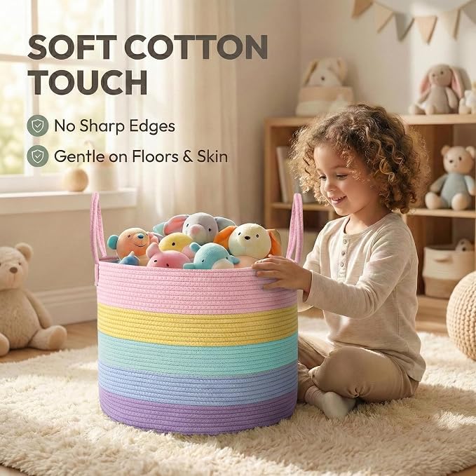JMvicyroam 65L Extra Large Machine Washable Cotton Rope Blanket Basket | - Image 4