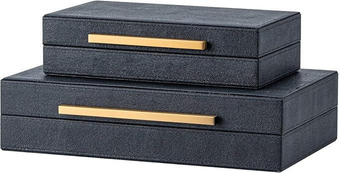 Set of 2 Black Shagreen Storage Boxes - Image 7