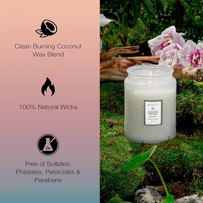 Voluspa Mokara Orchid Large Scented Candle Jar 18 Oz, 100 Hr Burn | Vegan - Image 4