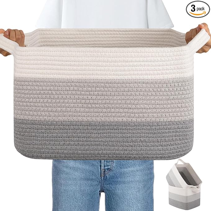 OIAHOMY Woven Storage Basket, Cotton Rope Baskets by MasterofSpaceOptimization