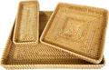 i-lan 17" Large Rattan Nesting Serving Trays, Handwoven Wicker Set of 3 | by ilan