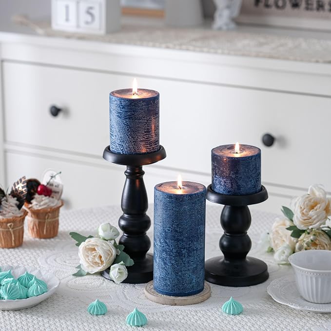 3x4 Inch Dark Blue Pillar Candles Set of 3 - Image 5