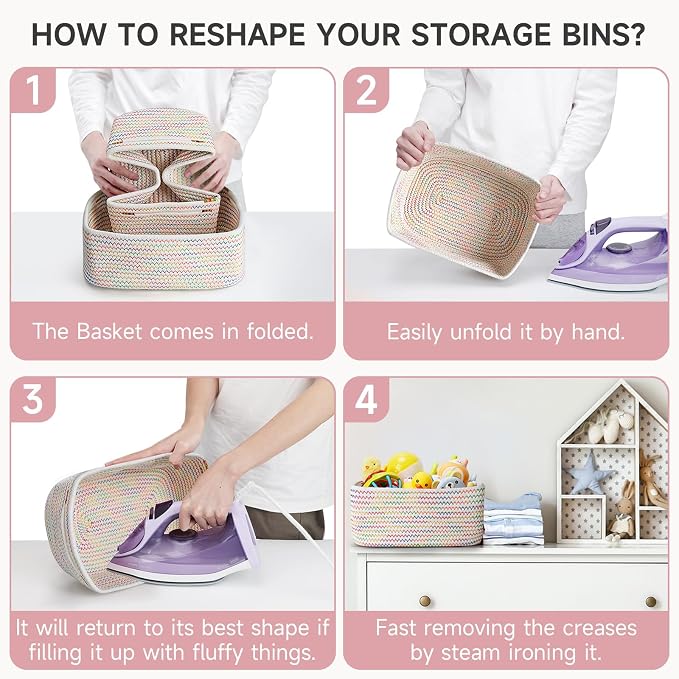 3 Pack Small Storage Baskets for Organizing, 11.8×7.8×5.1", Rainbow | Woven - Image 8