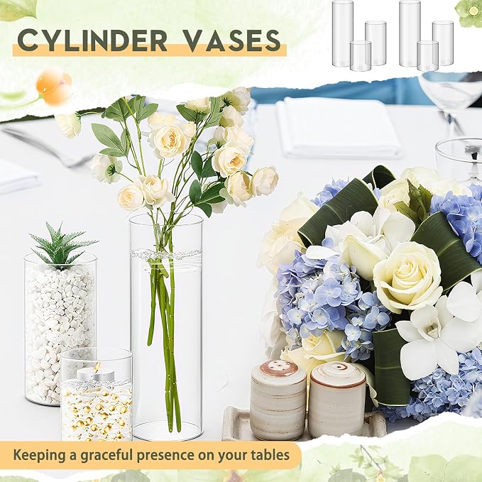 Nuogo 12 Pcs Plastic Cylinder Vases Tall Plastic Flower Vases - Image 6