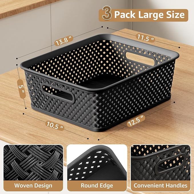 MaxGear 3 Pack Plastic Storage Baskets, Suitable - Image 3