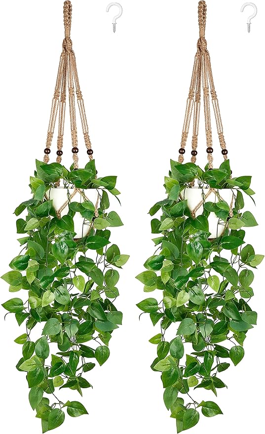 Mkono Fake Hanging Plant, Macrame Hanger by Mkono