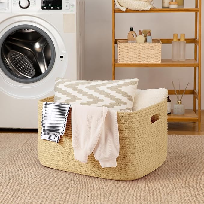OIAHOMY 75L Large Blanket Basket, Woven Cotton Rope Baskets - Image 6