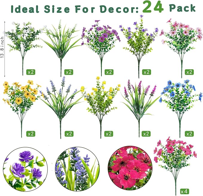 24 Pcs Mixed Artificial Flowers - Image 2