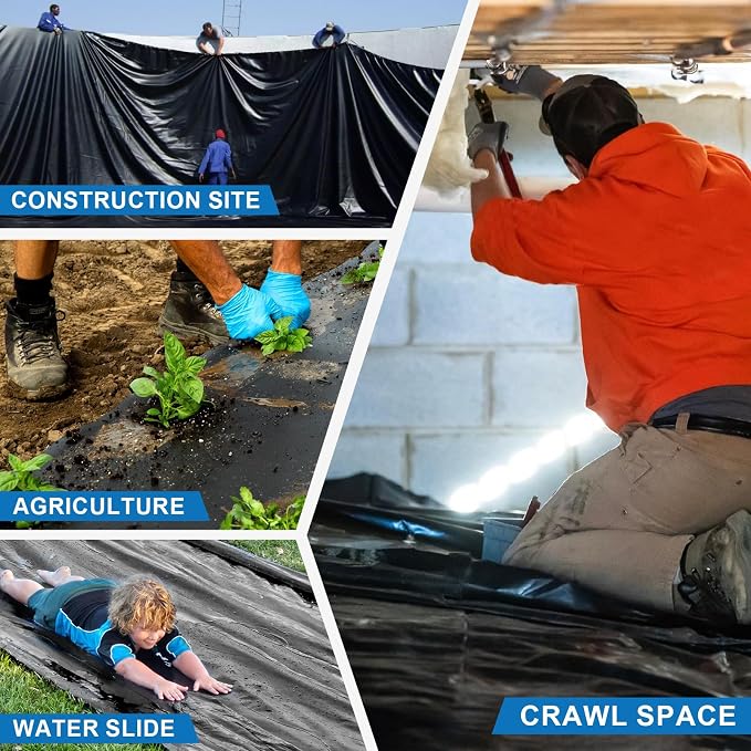 Black Plastic Sheeting 6 Mil 6' x 100', Heavy Duty Polyethylene Plastic Rolls - Image 8