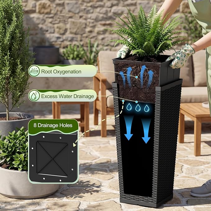 Devoko Resin 30'' Tall Planters Set of 2, Large Taper Outdoor Planter Pots | - Image 3
