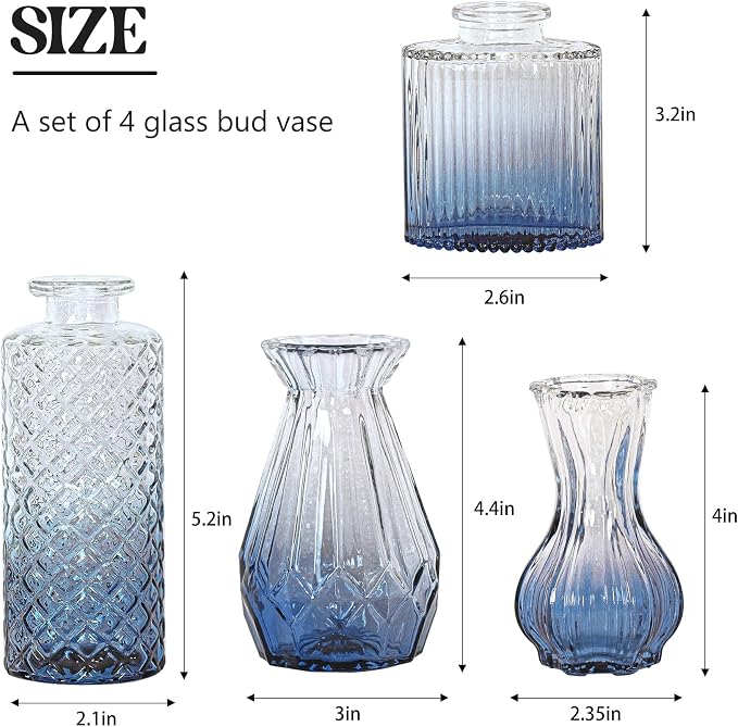 Set of 4 Glass Bud Vase Set, Small Vintage Clear Flower Vase Centerpieces - Image 2