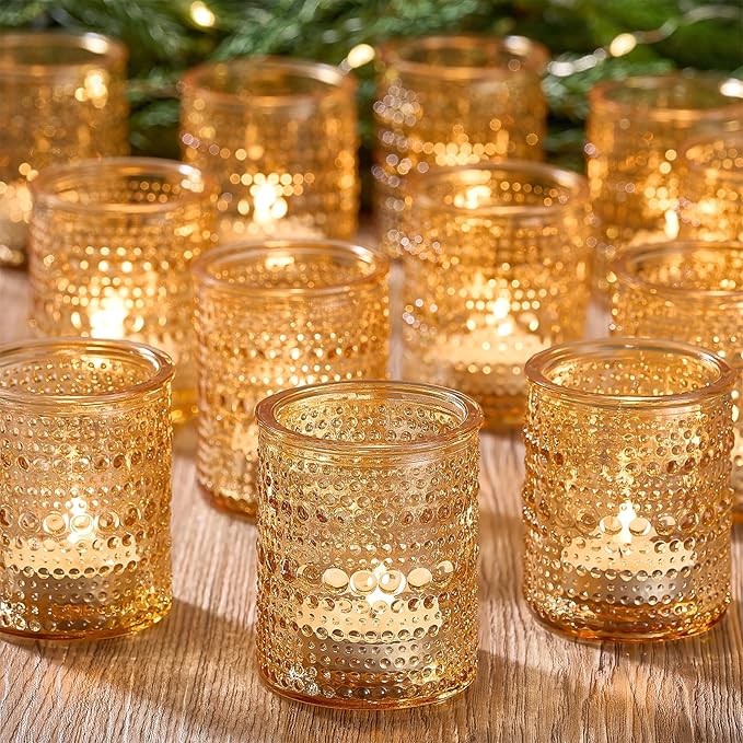 24 Pack Clear Glass Votive Candle Holders, Vintage Candle Holder by Qipecedm