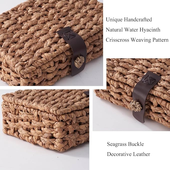 Decorative Box with Lid, Wicker Storage Basket, Water Hyacinth Woven Decorative - Image 5
