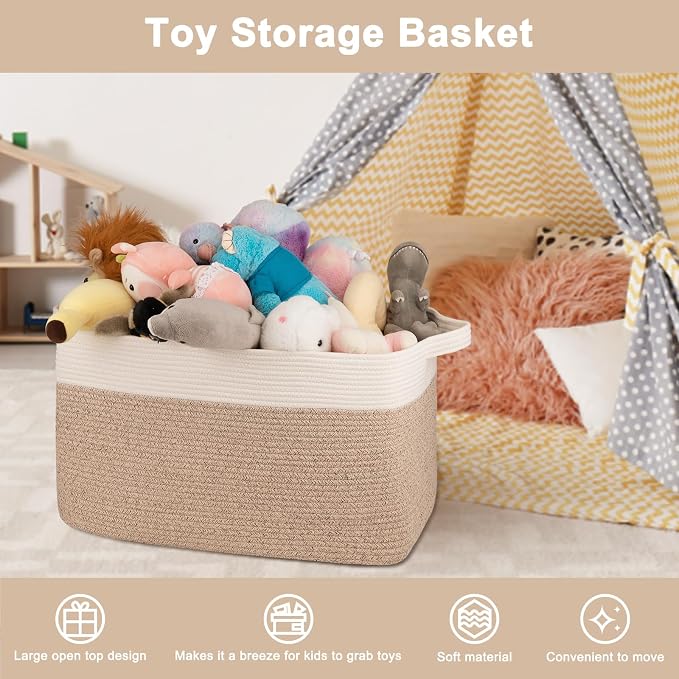 OIAHOMY Extra Large Blanket Basket, 95L Cotton Rope Woven Laundry Basket - Image 5