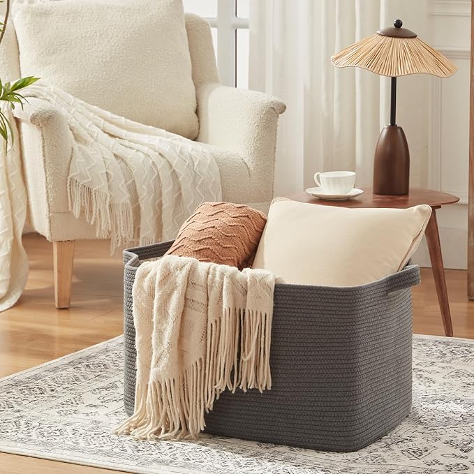 OIASKET 118L Extra Large Blanket Basket, 24.8" x 17.7" x 17.2" Woven Storage - Image 3