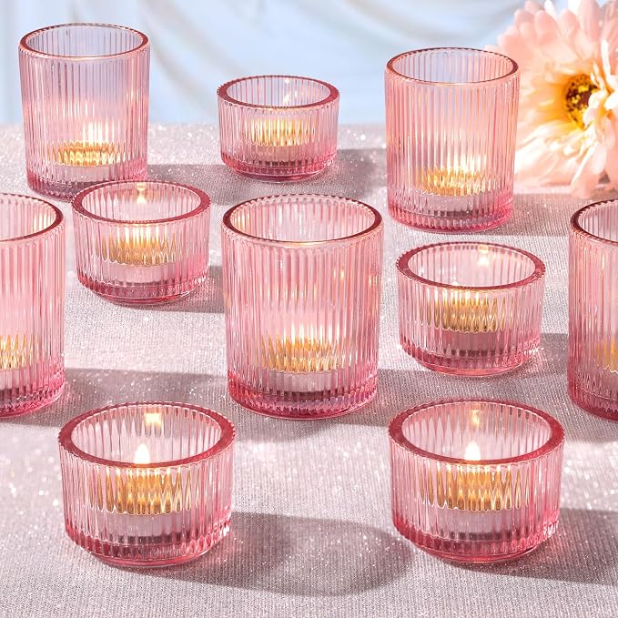 NITIME 20pcs Assorted Ribbed Pink Votive Candle Holders, Tealight Candle Holder by NITIME