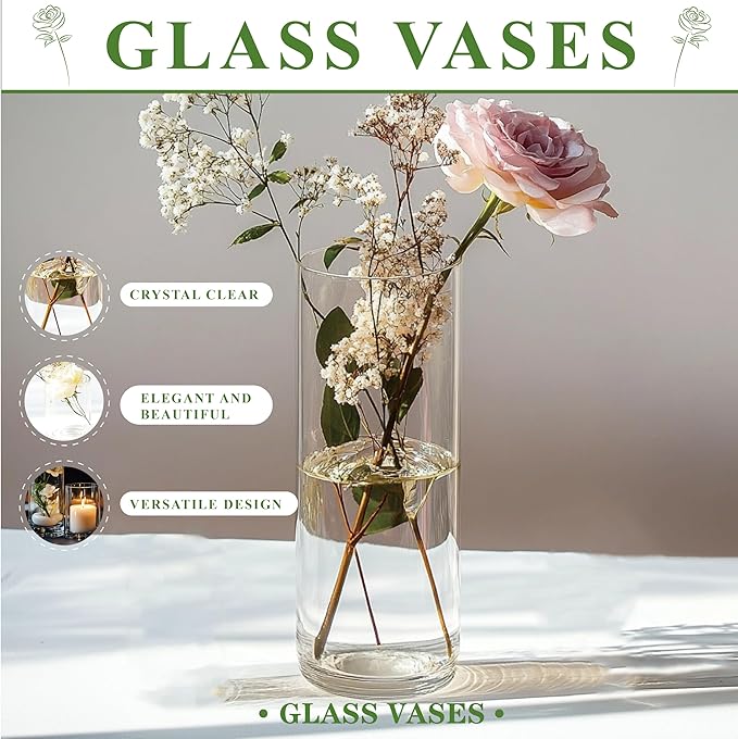 15pcs Clear Glass Vase for Centerpieces, 10 inch Tall Cylinder Flower Vase Bulk - Image 3