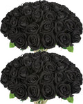 50 PCS Fake Black Roses, Artificial Flowers Bulk, Realistic Silk Faux Roses | by Jefuzh
