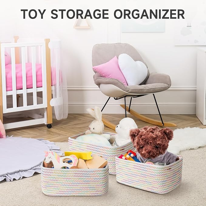3 Pack Small Storage Baskets for Organizing, 11.8×7.8×5.1", Rainbow | Woven - Image 7