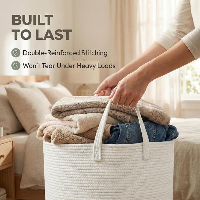 JMvicyroam 65L Extra Large Machine Washable Cotton Rope Blanket Basket | - Image 6