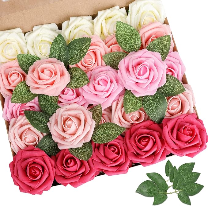 AmyHomie Seriesa Red Rose 100pcs Real Looking Artificial Flowers w/Stem | by AmyHomie