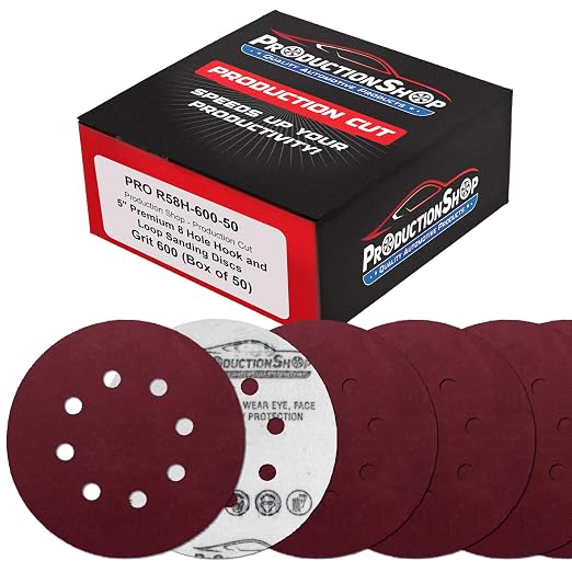 ProductionShop Premium 5" Red 8-Hole Pattern 600 Grit Sanding Discs, Box of 50 by ProductionShop