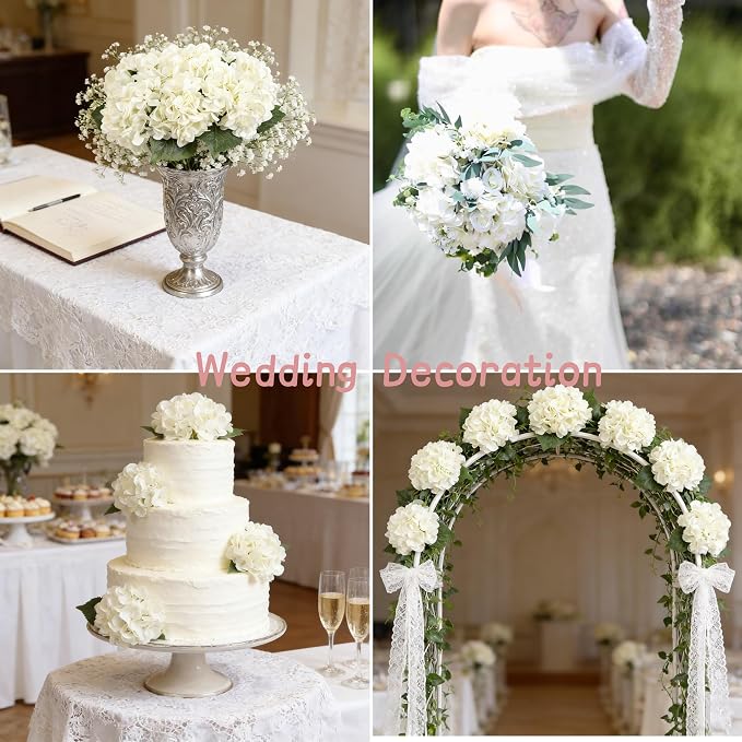 Kimura's Cabin 6Pcs Fake White Hydrangea Artificial Flowers Silk Hydrangeas | - Image 6