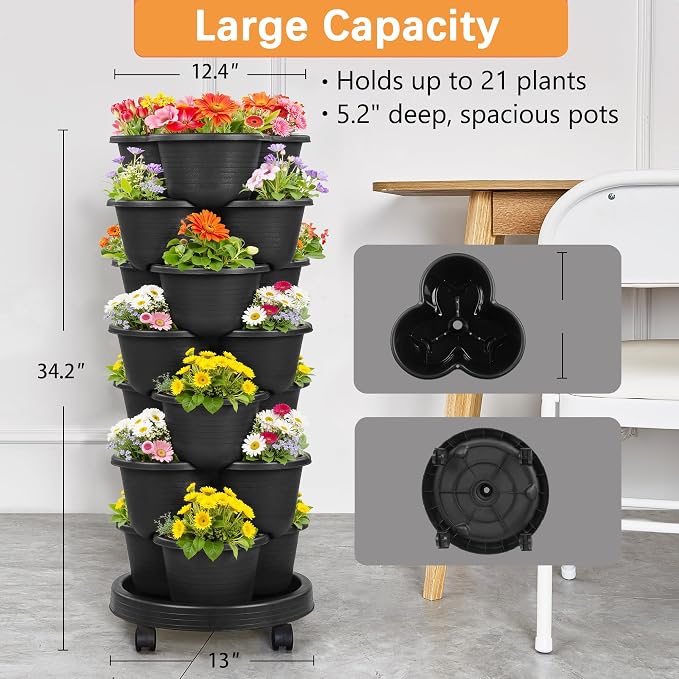 VECELO 7 Tier Vertical Garden Planter, Self Watering Stackable Planters - Image 5
