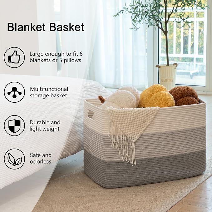OIAHOMY Blanket Basket Laundry Basket Dog Toy Basket 108L Gradient Grey | Large - Image 6
