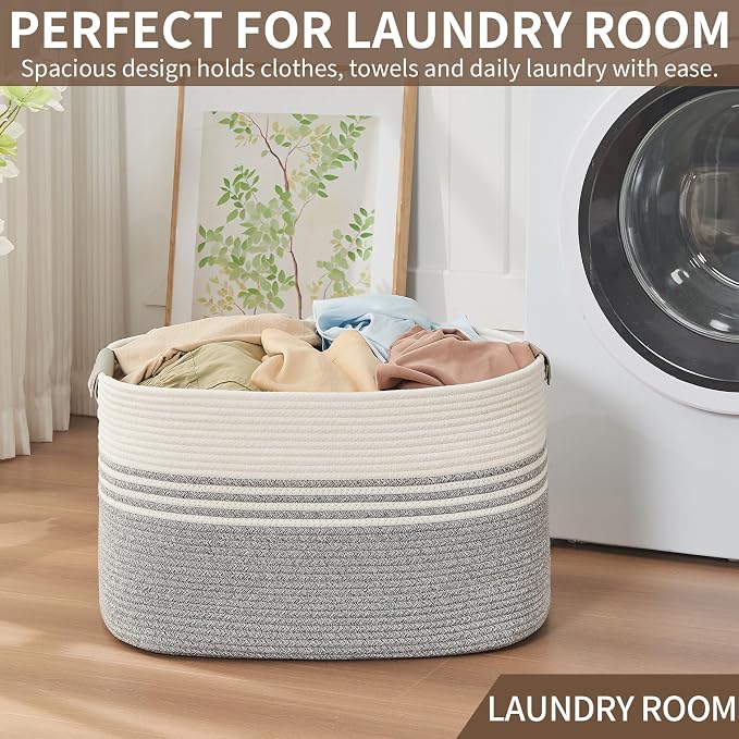Laundry Hamper with Handles, 72L Rope Laundry Basket, toys and laundry in - Image 5