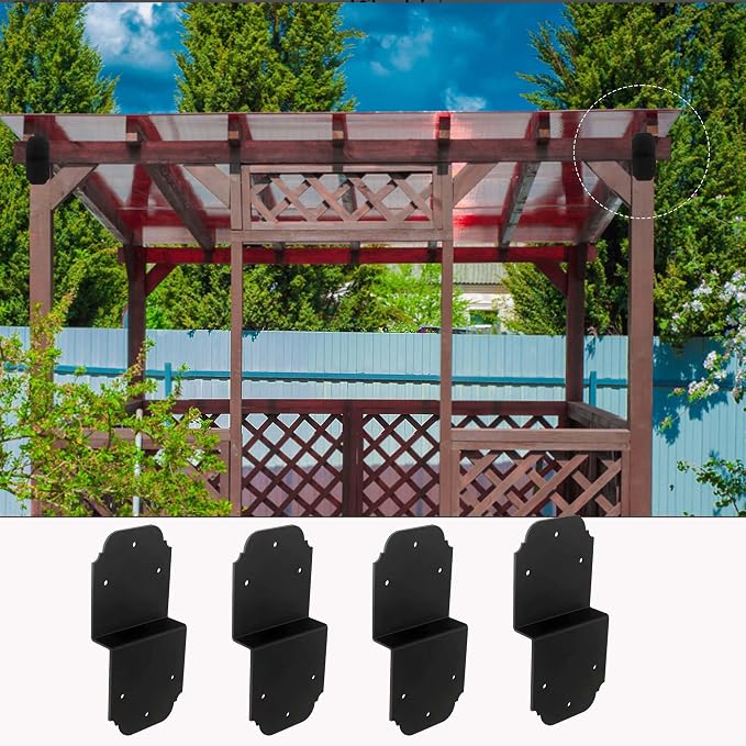 2packs Heavy Duty Pergola Brackets Black Z Bracket, Post to Beam Connectors - Image 7