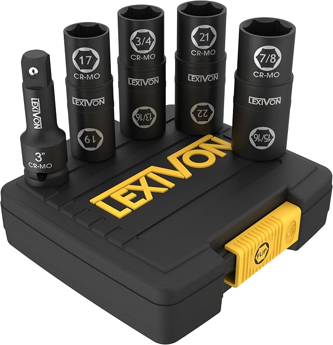 LEXIVON Lug Nut Impact Socket Set, 1/2-Inch Drive | Innovative 8-IN-4 Flip - Image 2