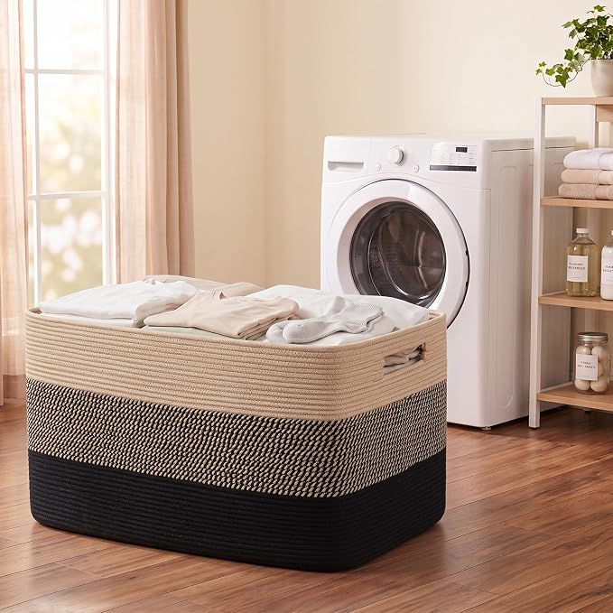 OIAHOMY 108L Extra Large Blanket Basket Dog Toy Basket Yellow Black | Rectangle - Image 6
