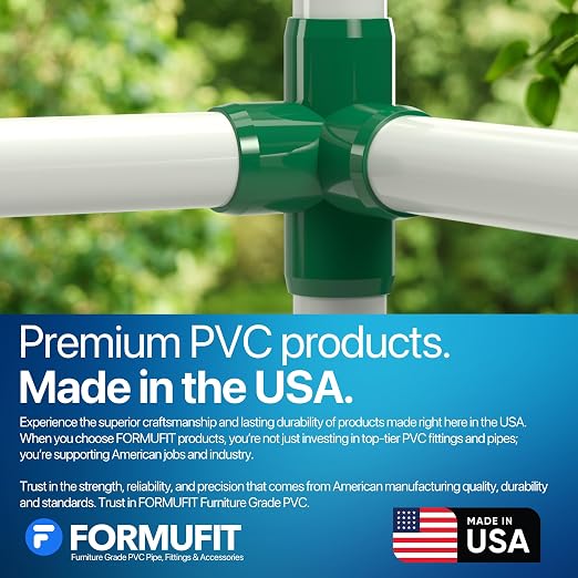 1” 4-Way Tee Furniture Grade PVC Fitting in Green, Made in USA, UV-Resistant - Image 7