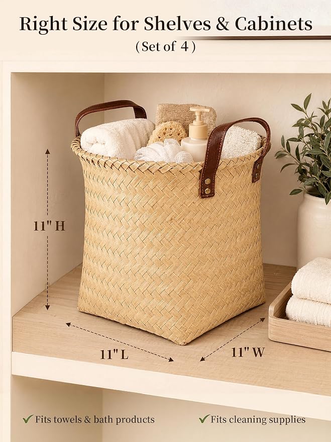 Wicker Storage Baskets, 4 Pack Woven Baskets - Image 2