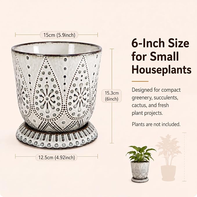 Gepege Ceramic Plant Pots, 6 Inch Indoor Planters - Image 6