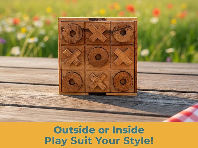 BSIRI Wooden Tic Tac Toe Game Coffee Tabletop XO Blocks Ideal - Image 7