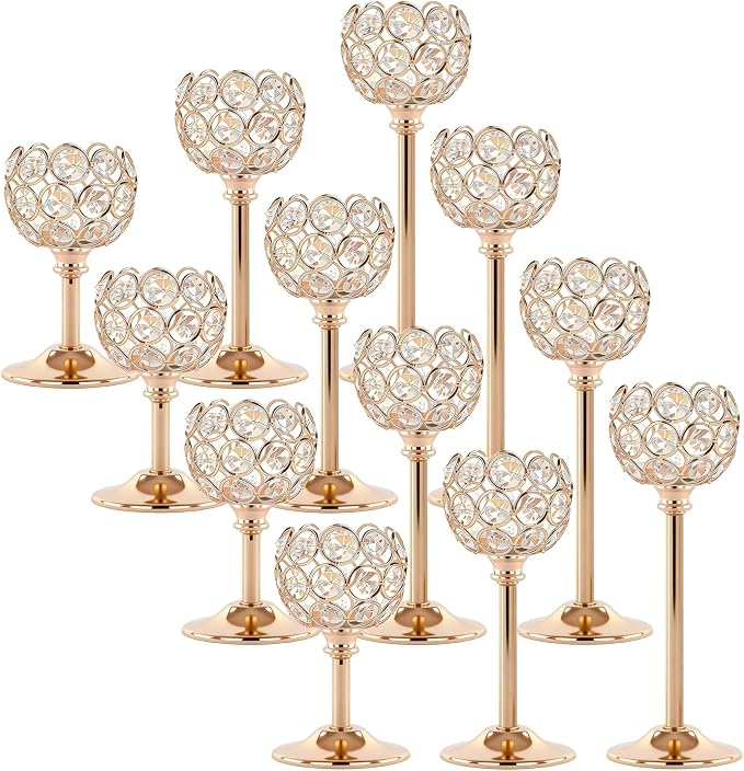 Gold Crystal Candle Holders Candlestick Holders by Unknown