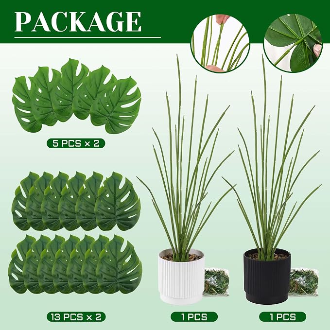 Der Rose 2 Pack 28" Fake Plants, Monstera Plants in White and Black Pots | - Image 4