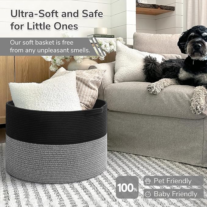 INDRESSME XXXLarge Woven Rope Blanket Basket Living Room Black Grey | 21.7" x - Image 6