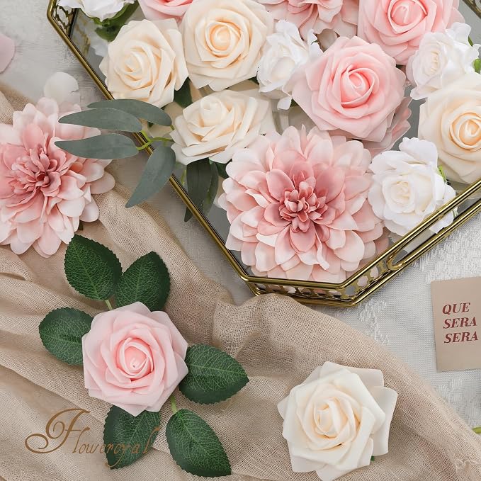 Artificial Pink Flowers Fake Rose Flowers Dahlia - Image 7
