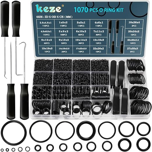 KEZE 1070 Pcs Rubber O-Rings Kit by KEZE