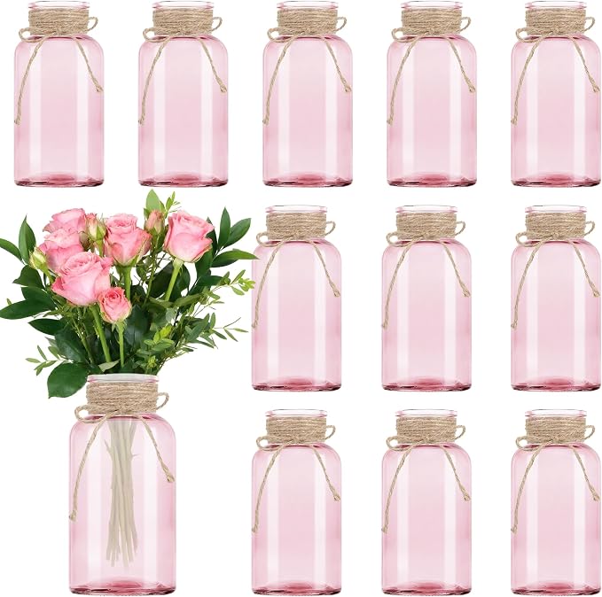 12 Pack Mason Jar Vases for Centerpieces, Wide Mouth Mason Jars by LEYIQU