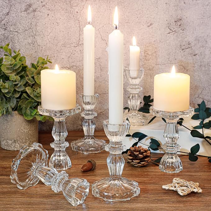 4.33" Tall Glass Candlestick Set of 6 Clear Crystal Candle Holders | - Image 7