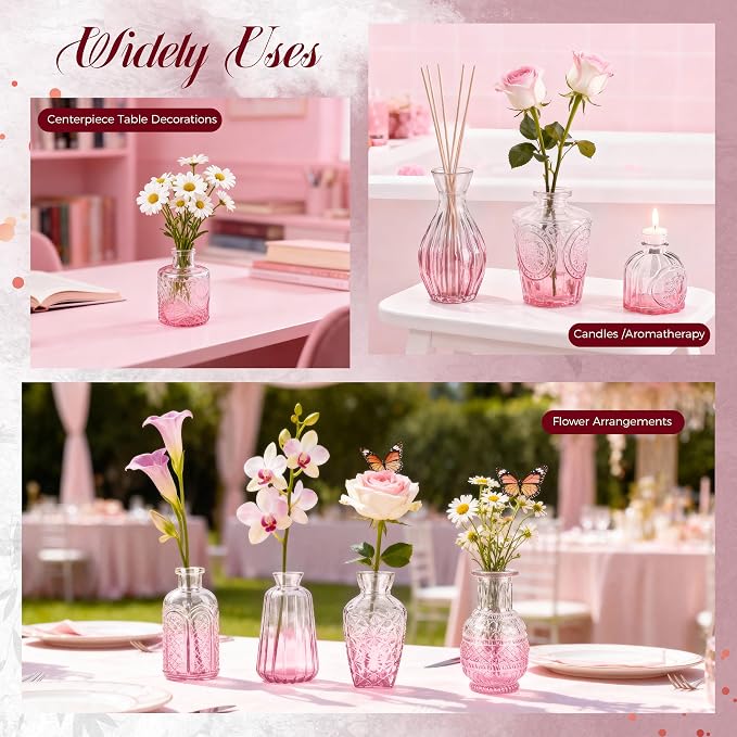 Der Rose 30pcs Glass Bud Vases, charming embossed patterns, thick sturdy glass - Image 5